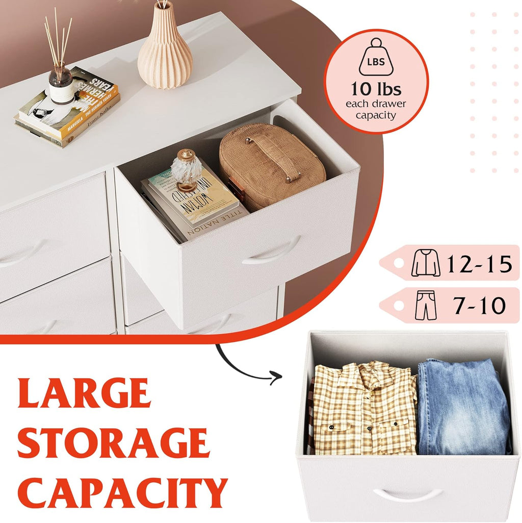 WLIVE White Dresser - 6 Fabric Drawers with Metal Frame & Wooden Top | Versatile Storage for Bedroom, Living Room, Hallway
