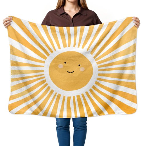 HIWX Boho Sun Kids Blanket, Boho Blankets, Bohemia Yellow Abstract Smily Sunshine Throw Blanket for Kids Girls Boys Nursery Toddler Room Bedroom Home Office Couch Bed Decor, 40x30 Inches