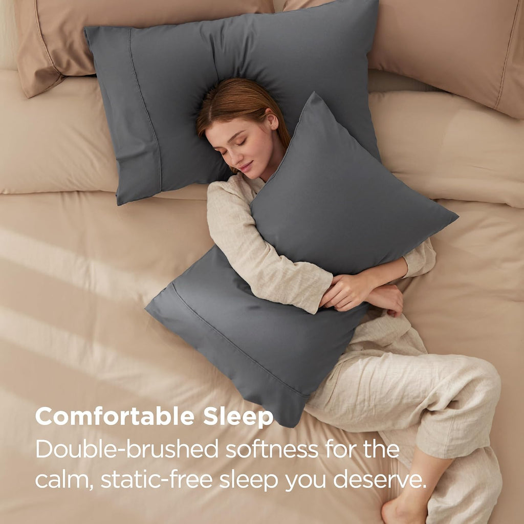 Bedsure Pillow Cases - Super Soft Dark Grey Brushed Microfiber Set of 2 | Standard Size 20x26 Inches
