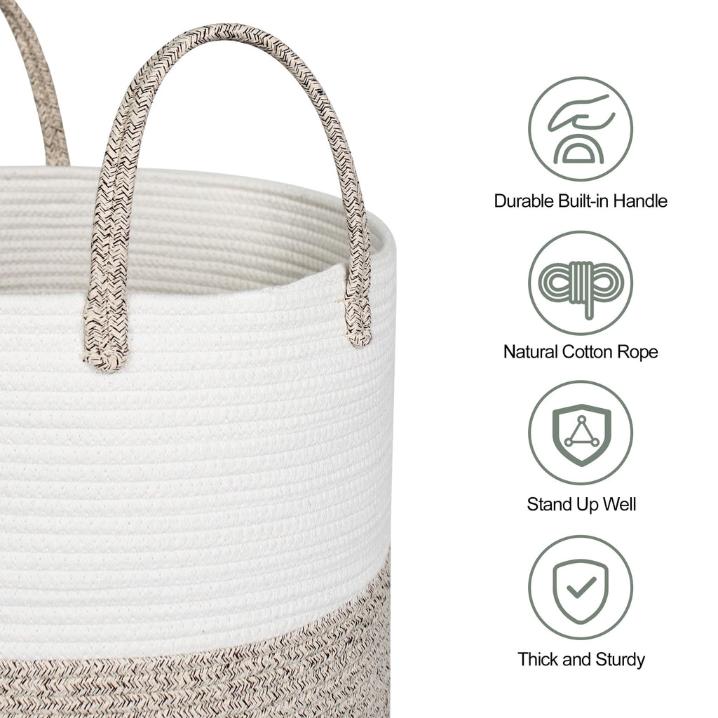 WILLITAT Large Woven Laundry Basket, 15”x18” Tall Blanket Basket Living Room, Cotton Rope Hamper for Bedroom Aesthetic, Baby Nursery, Wicker Hamper for Dirty Clothes, Kids Toy Laundry Storage Bin