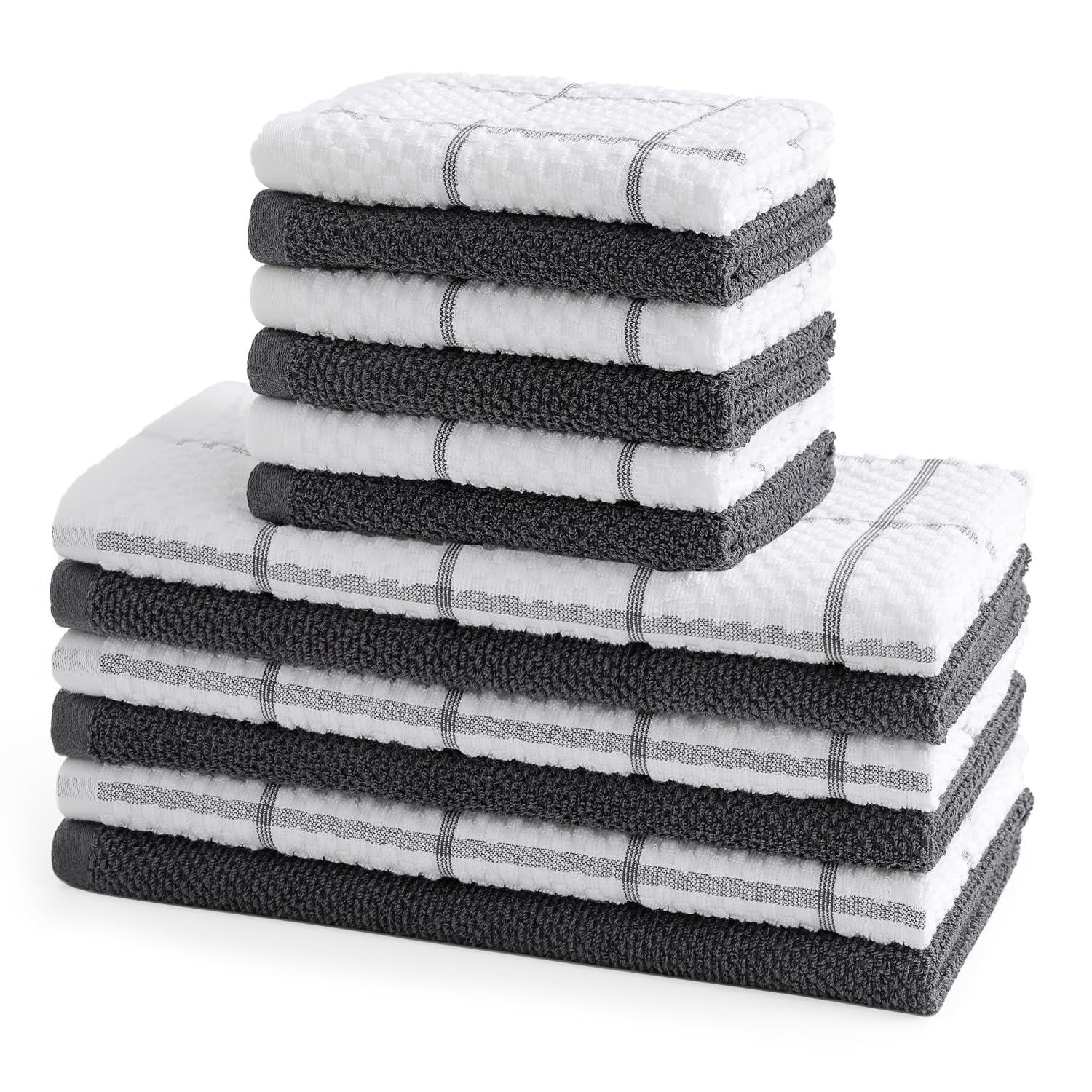 QAJ 12 Pack Kitchen Towels and Dishcloths Set, 100% Cotton Soft and Absorbent Kitchen Towels 16 x 25 inche & 13 x 13inche Dishcloths