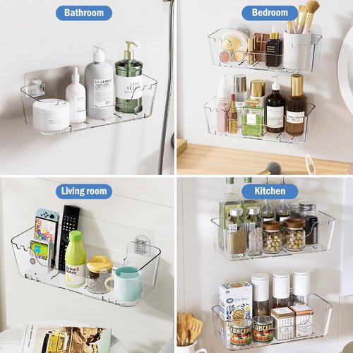 EEKEDO Bath Toy Storage Organizer 2 Pack Clear Bathtub Toy Storage Holder Large Capacity Shower Caddy Wall Mounted Shower Organizer No Drill for Bathroom, Quick-Dry, Easy to Clean and Install