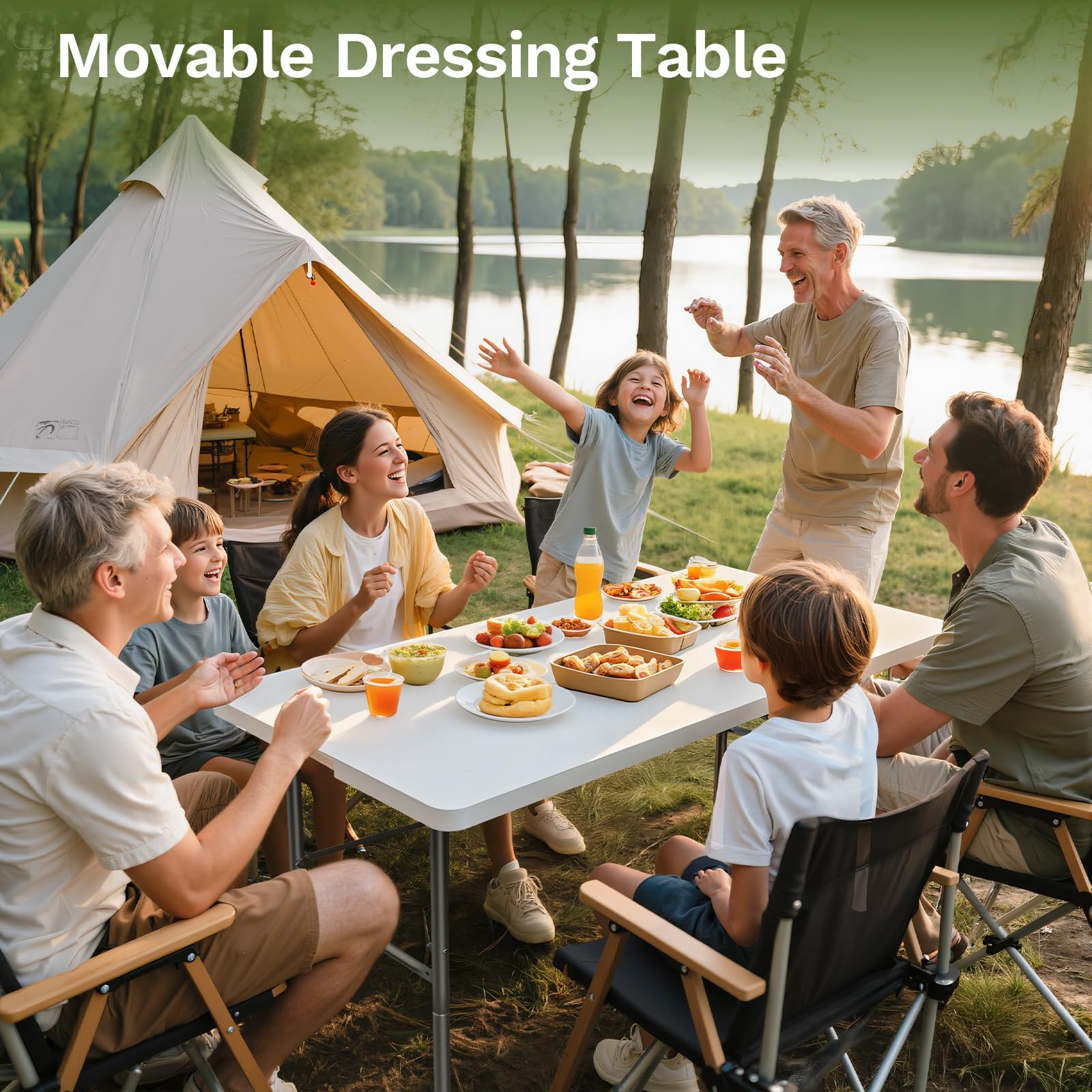 Simple Deluxe Foldable Table - Heavy Duty Portable Plastic Top & Steel Legs, Built-in Handle for Indoor Outdoor Party, Camping, White 4 FT, Standard