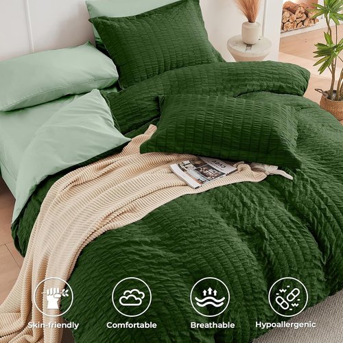 HYMOKEGE Queen Comforter Set - All Season Luxury 7-Piece Bedding in Dark Green/Sage Green