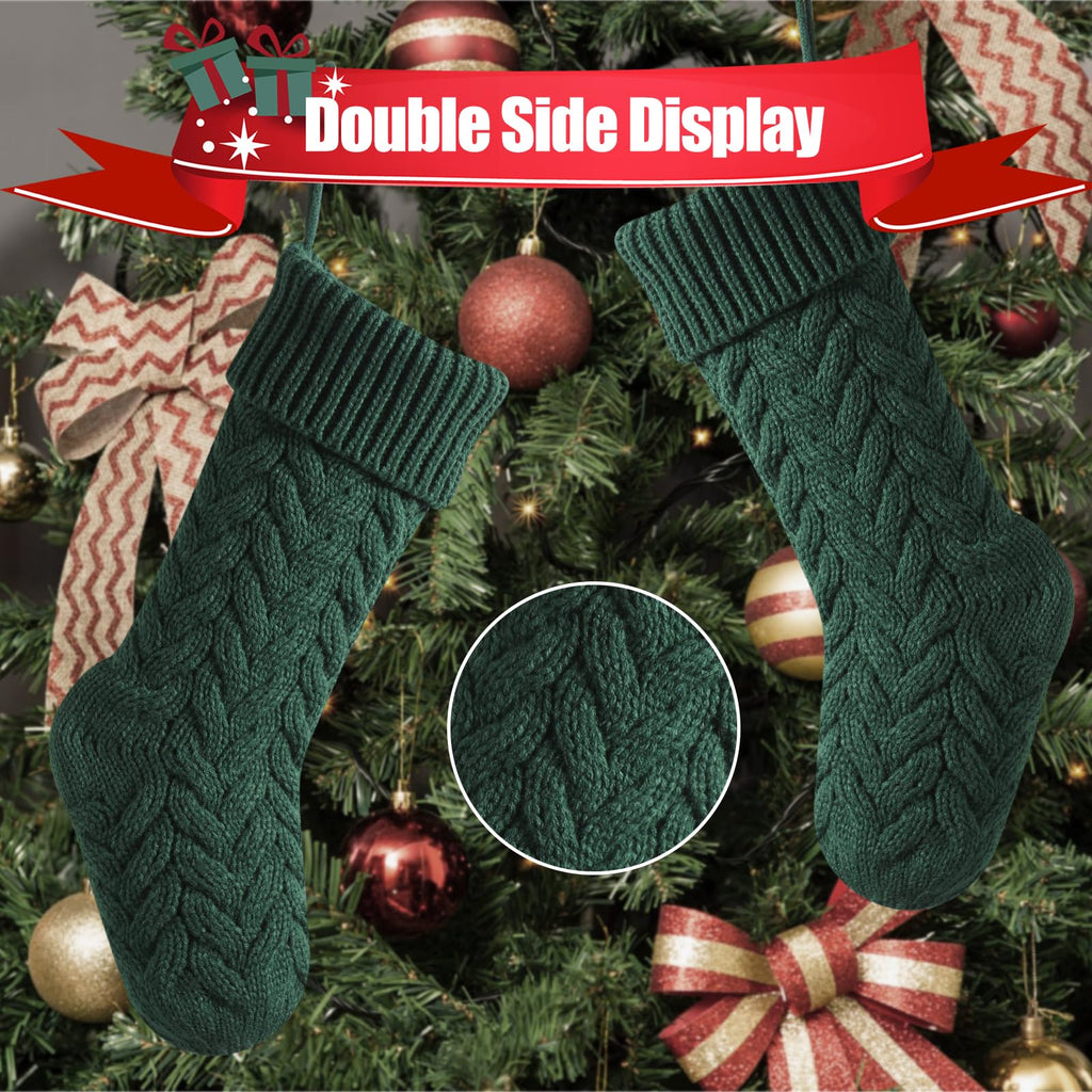 meioro 18 Inches Christmas Stockings, Large Size Cable Knit Christmas Stocking, Fireplace Hanging Xmas Stocking for Holiday Family Party Decoration with Greeting Card(Green)