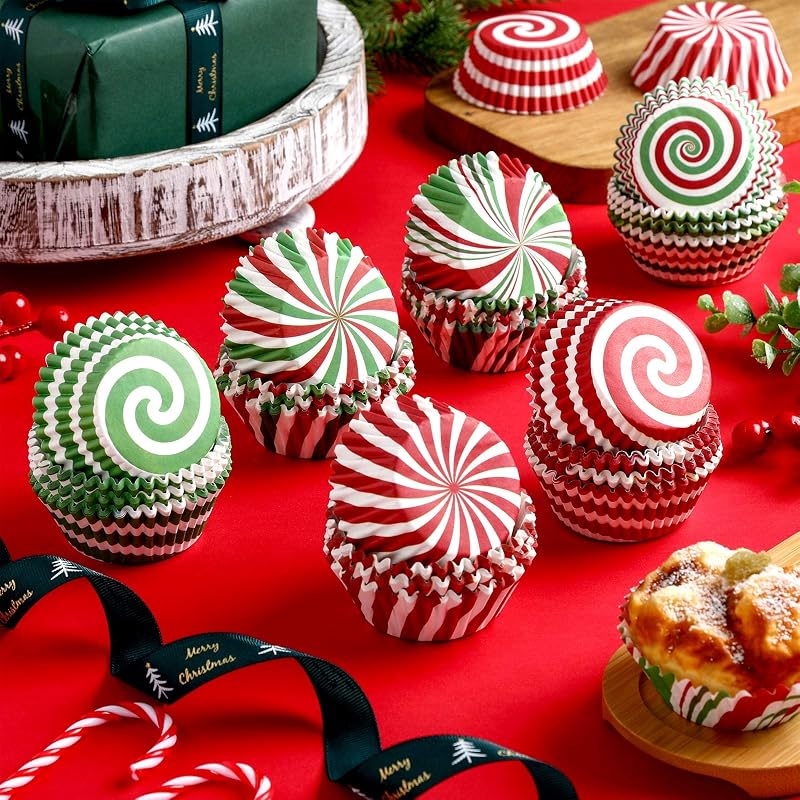 Christmas Cupcake Liners 600 Pcs - Candy Pattern Baking Cups Assorted 6 Styles