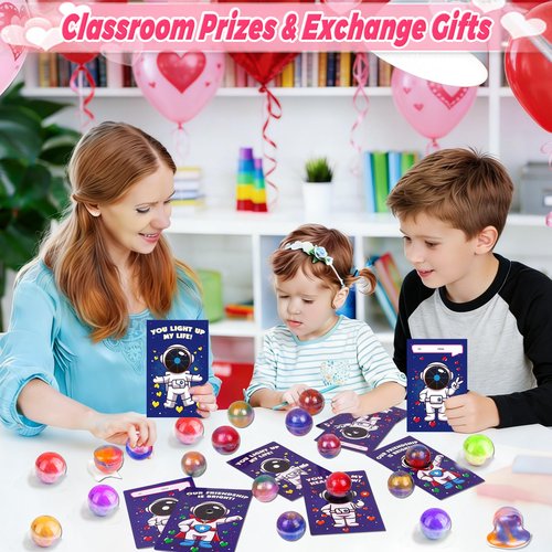 28 Pack Valentines Day Gifts for Kids Classroom, Galaxy Slime Kit Valentines Cards for Kids School Class Valentines Day Slime Fidget Toys Valentines Exchange Cards Valentines Party Favors Boys Girls