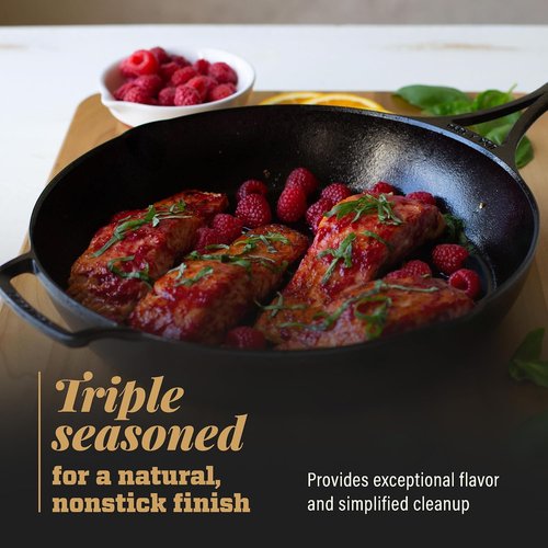 Lodge Blacklock 12" Cast Iron Skillet - Triple Seasoned - Lightweight & Easy Cleanup Cookware