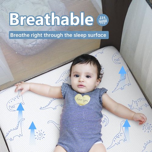 Mochen Pack and Play Mattress, 38"x26" Dual-Sided Firmness & Soft Memory Foam Pack n Play Mattresses Pad, Travel Baby Mattress for Pack n Play with Removable Dinosaurs Cover, Portable & Washable