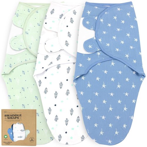 Bublo Baby Swaddles - 3-Pack Infant Sleep Sacks for Newborn Boys | Adjustable Organic Cotton Wraps