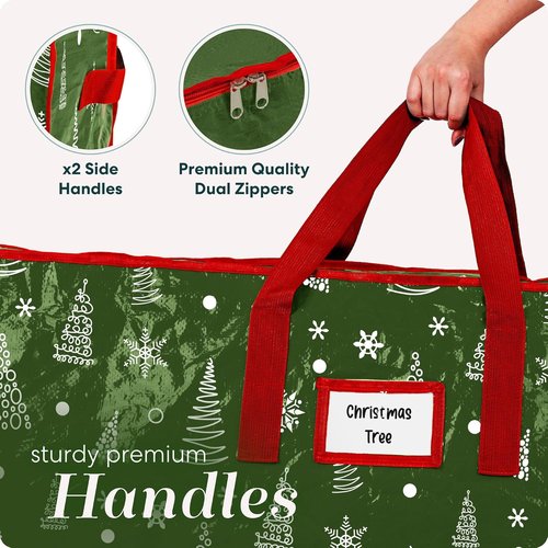 Christmas Tree Storage Bag - Durable Waterproof Zippered Bag for 7.5 Foot Artificial Trees | Protects Against Dust & Moisture (Green Printed)