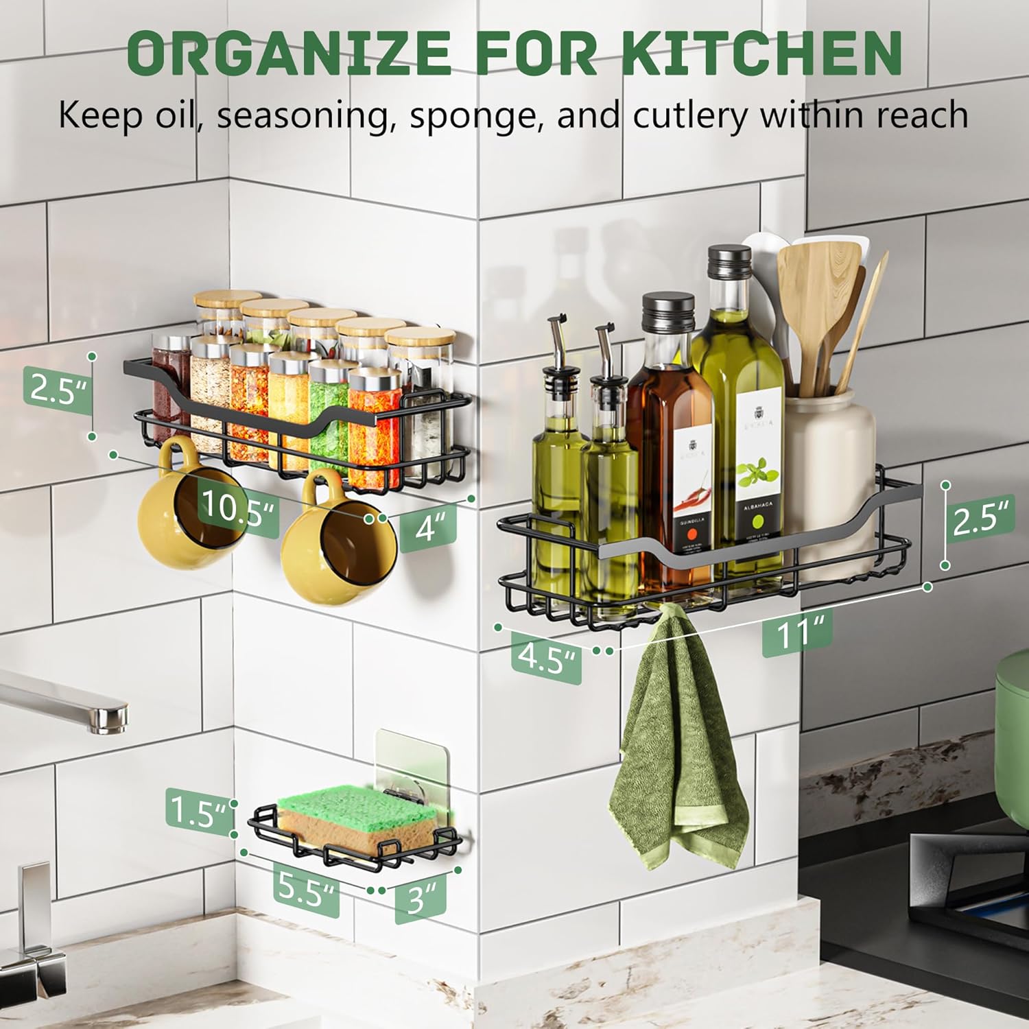 OMAIRA Shower Caddy - 3-Pack Rustproof No-Drill Organizer with Soap Holder for Smooth Walls & Glass Tile