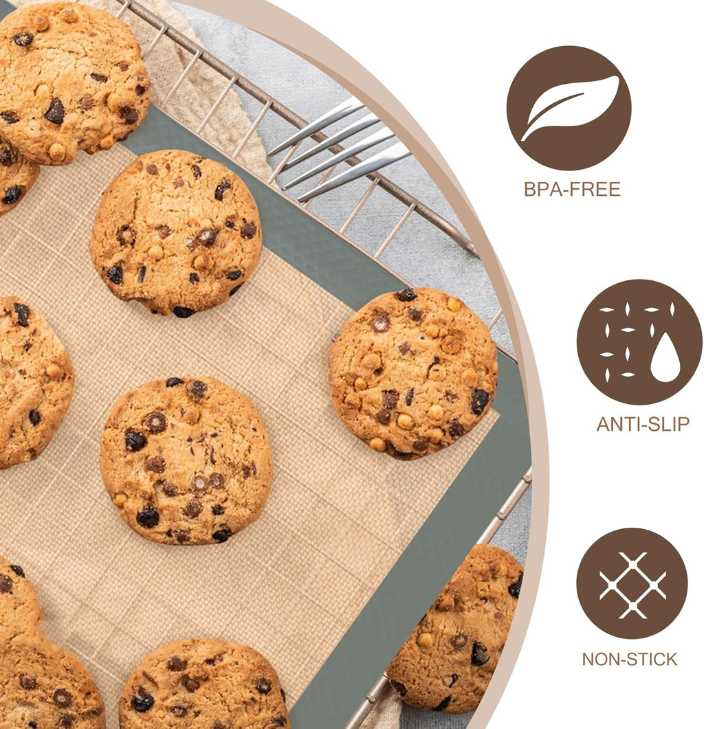 Skiennix Silicone Baking Mats - 3 Pack Non-Stick & Food Safe Sheets for Cookies, Macarons, Bread