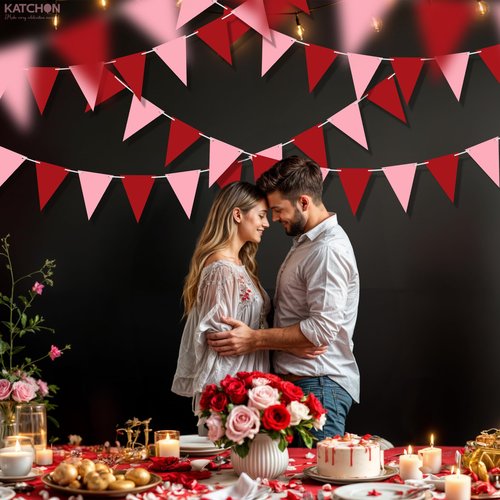 KatchOn, Pink and Red Pennant Banner - 60Feet, 12 Pcs, Pre-strung, Pennant Flag for Valentines Day Decorations, Anniversary, Baby Shower | Red and Pink Classroom Decor | Galentines Day Decorations