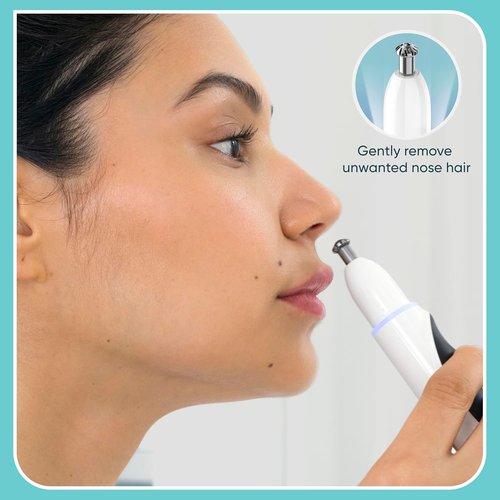 Conair GIRLBOMB Nose Hair Trimmer - Battery-Operated Face Hair Removal with 360° Beveled Blade & LED Light - White