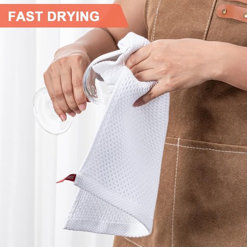 BOOMIBOO 6-Pack Cotton Dish Cloths - Ultra Soft, Absorbent Waffle Weave Towels | 12x12 Inches, White