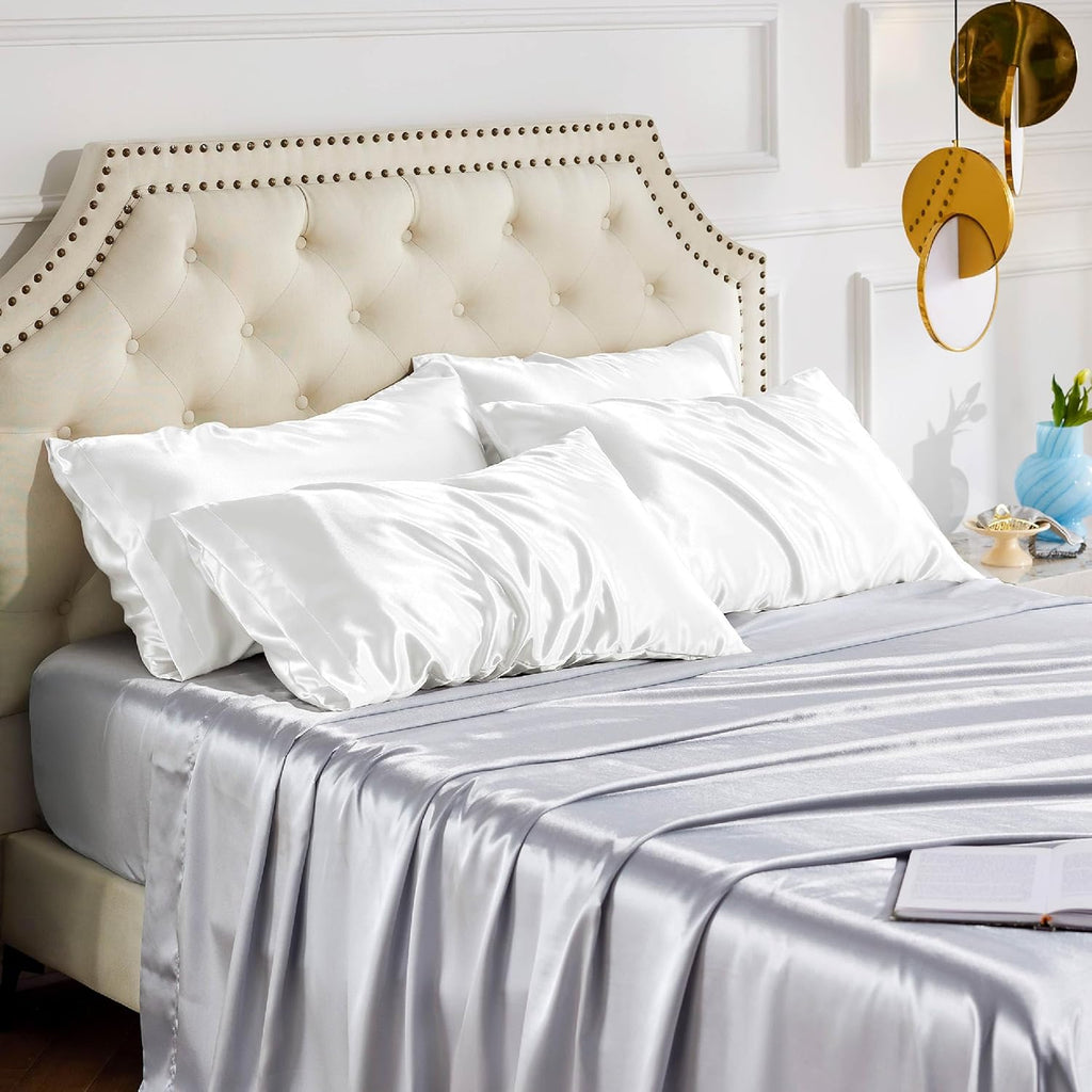 Bedsure King Size Satin Pillowcase Set - Pure White 20x36 Inch Covers for Hair & Skin Care | Gift for All