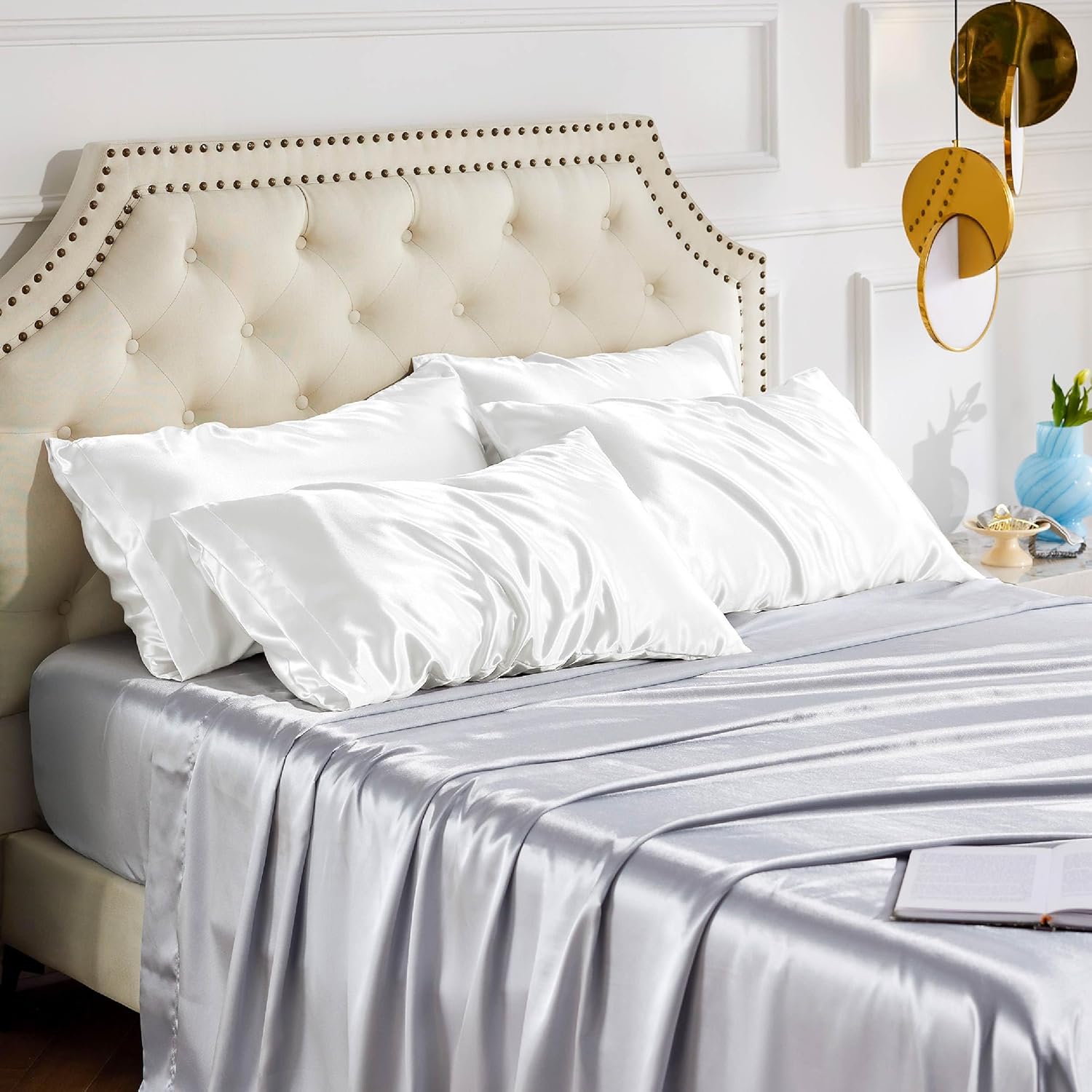 Bedsure King Size Satin Pillowcase Set - Pure White 20x36 Inch Covers for Hair & Skin Care | Gift for All