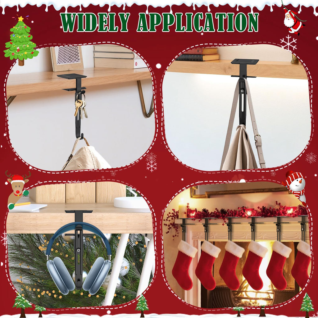 RGJ 6 Pack Christmas Fireplace Stocking and Garland Hanger, 2 in 1 Adjustable Mantle Garland Hanger, No Drill Stocking Holder Hanger for Mantle, Fits Mantles from 0.5" to 3.5" Thick