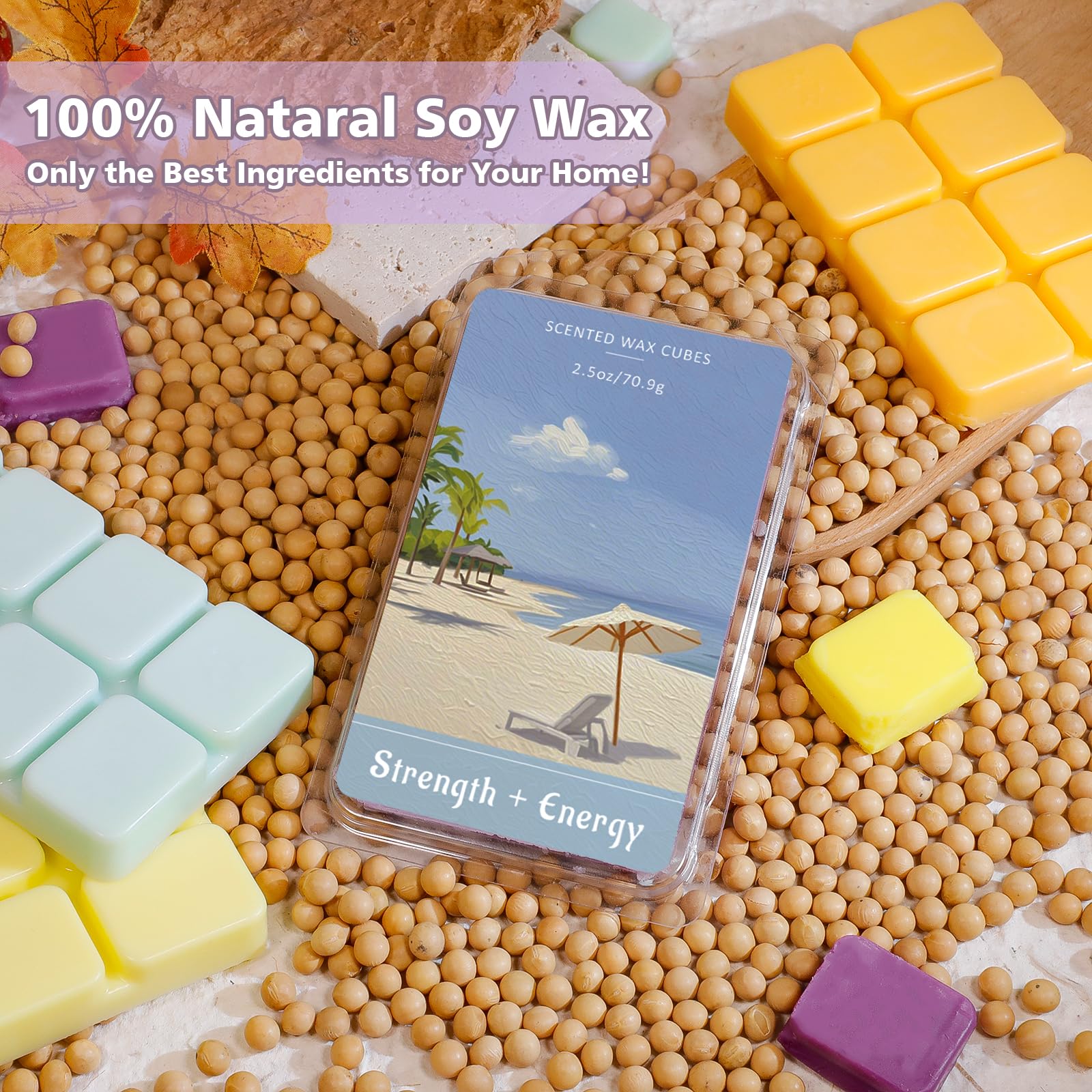 SCENTORINI Wax Melts, Wax Cubes Strong Scent for Healing Relax, Scented Wax Melts for Warmer - Lemon Green Tea/Strawberry Blackcurrant/Raspberry Orange/Ocean Grass Bellflower, 2.5 oz 4-Pack