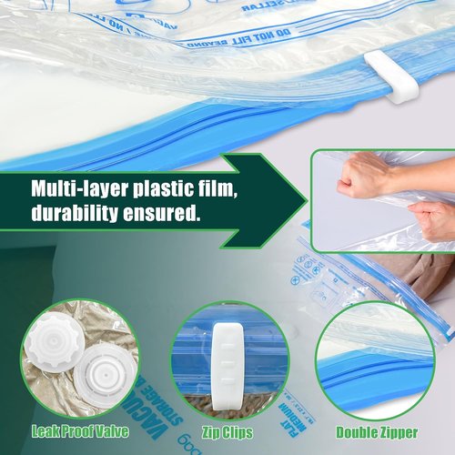 HIBAG Vacuum Storage Bags - Electric Pump Included | Jumbo 10-Pack for Clothes, Pillows & Bedding