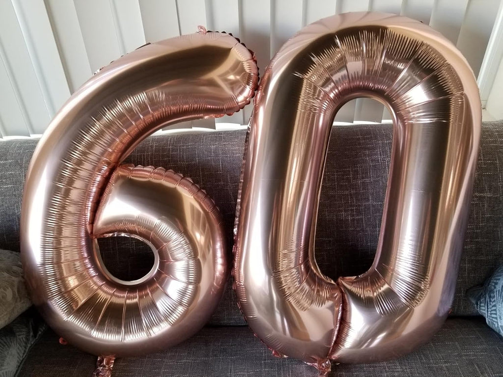Rose Gold 60th Birthday Decorations | Elegant Party Set with Big Number Balloons for Men & Women
