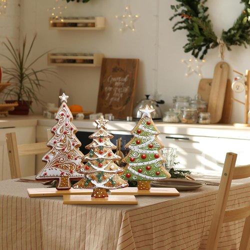 Chunful Gingerbread Christmas Table Decorations - 5 Pcs Wooden Centerpiece for Holiday Home Decor