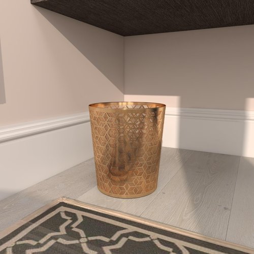CosmoLiving by Cosmopolitan Metal Geometric Small Waste Bin Cube with Laser Carved Design, 9" x 9" x 10", Gold