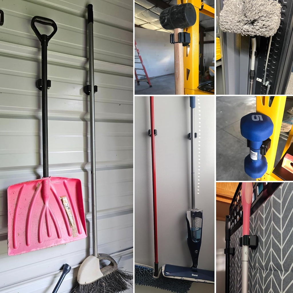ULIBERMAGNET Magnetic Mop Broom Holder - Heavy-Duty Wall-Mounted Storage Rack | 8 Pack in Black