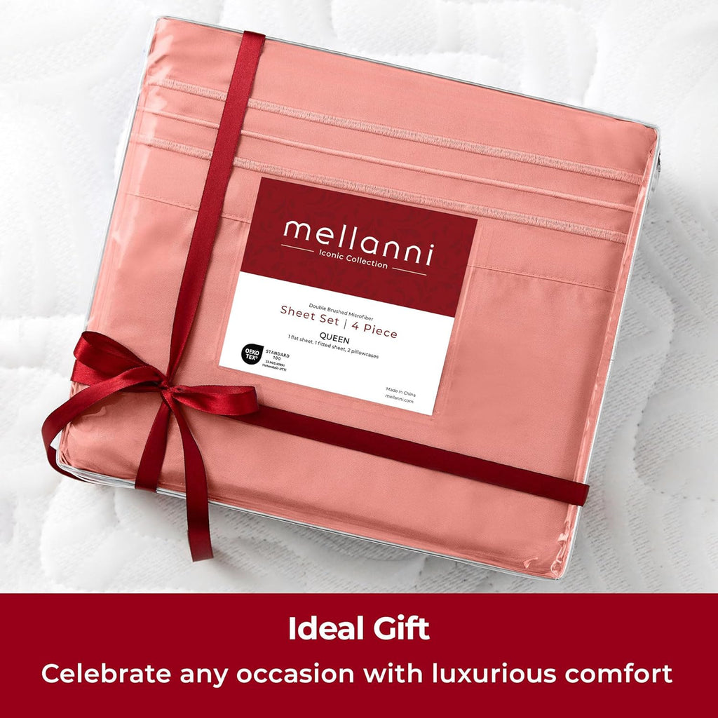 Mellanni Twin Sheets Set - 3 PC Hotel Luxury Bedding | Extra Soft, Cooling, Wrinkle-Resistant (Coral)
