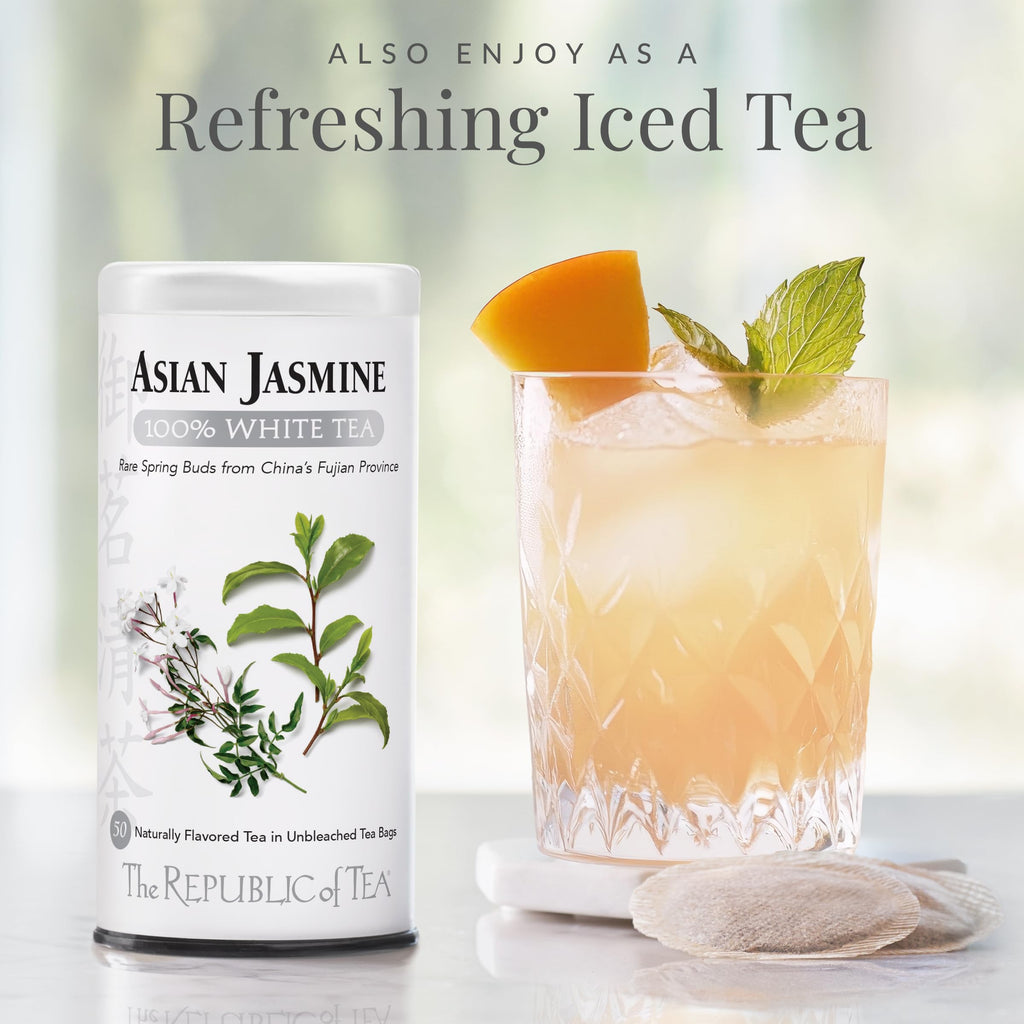 The Republic of Tea – Asian Jasmine 100% White Tea Bags, Steeps 50 Low-Caffeinated Cups