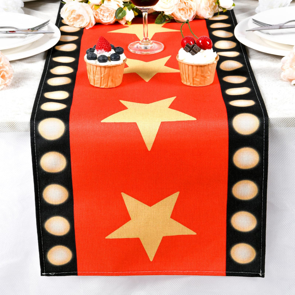 13 x 72 Inch Movie Night Table Runner with Gold Star Design - Red Carpet Decoration for Birthday Party Supplies（red）
