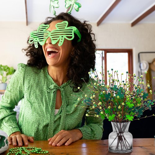 Lcuasc 8 Pack St. Patrick's Day Branches 16 Inch Artificial Shamrock Flower Picks Shamrock Berry Stems for St. Patrick's Day Home Centerpiece Decor (Green)
