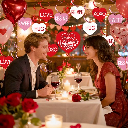 30 PCS Hearts Hanging Swirls Decoration Pre-Strung Valentines Day Hanging Decorations Conversation Hearts Ceiling Streamers for Valentines Day Party Home Decor