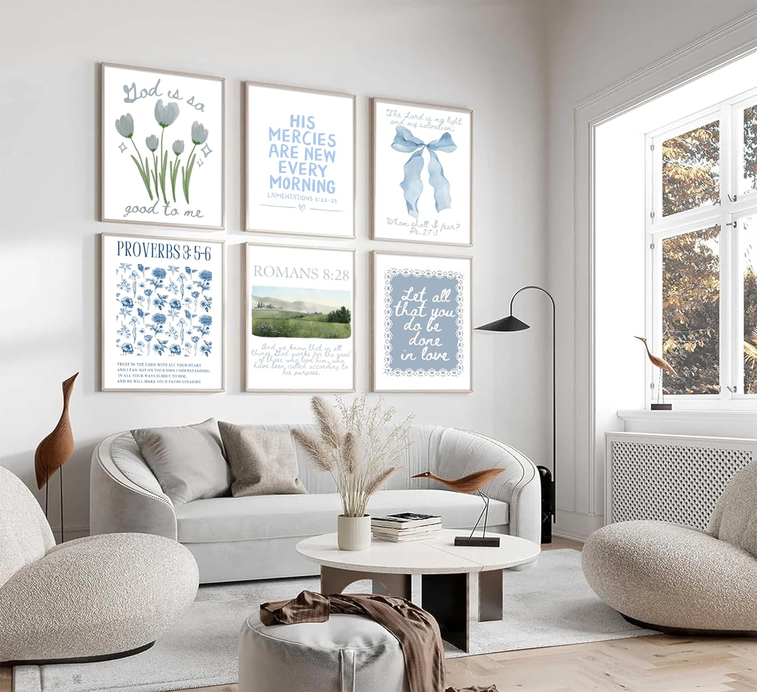 Skiennix Set of 6 Trendy Blue Christian Canvas Wall Art - Inspirational Bible Verses for Girls' Room