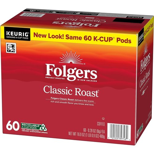 Folgers Classic Roast Coffee - Medium Roast Keurig K-Cup Pods | 10 Count Box (Pack of 6)