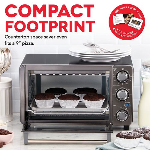 Dash Express Toaster Oven - Space-Saving Countertop Design - Versatile Use with adjustable temperature dial & Quick Heat-Up System - Dishwasher Safe Accessories - Bake, Broil & Toast - Black