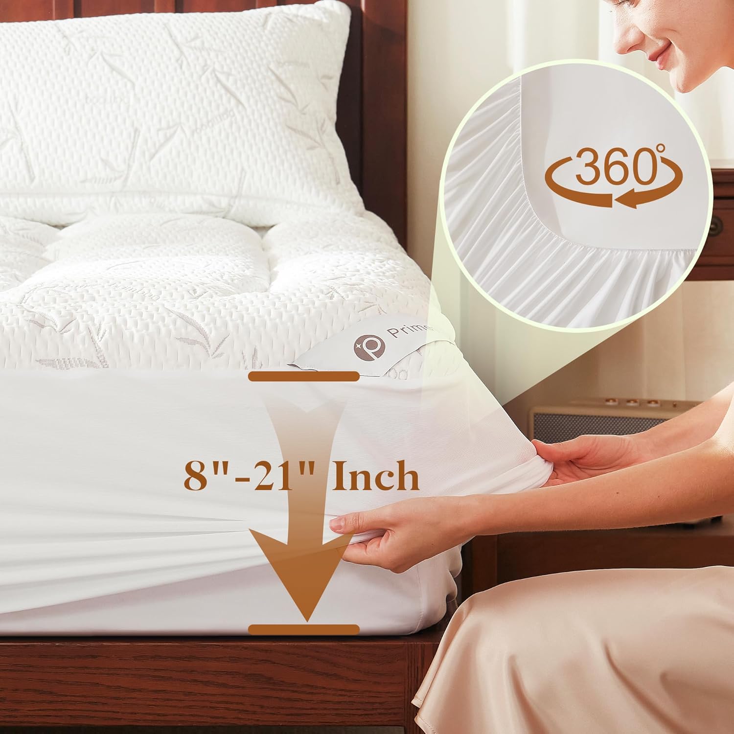 PRIMESOFT 100% Waterproof Queen Mattress Topper - Thick Pillow Top for Back Pain Relief | 21-Inch Deep Pocket, Soft & Breathable (White)