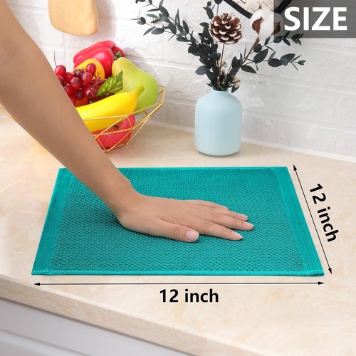 Homaxy Kitchen Dish Cloths - 100% Cotton Waffle Weave, Ultra Soft & Absorbent, 12-Pack, Teal, 12 x 12 Inches