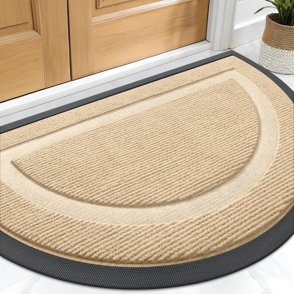 OLANLY Half Circle Door Mat - Waterproof All-Weather Entrance Mat | Easy Clean, Sturdy Rubber, 29.5x17, Beige