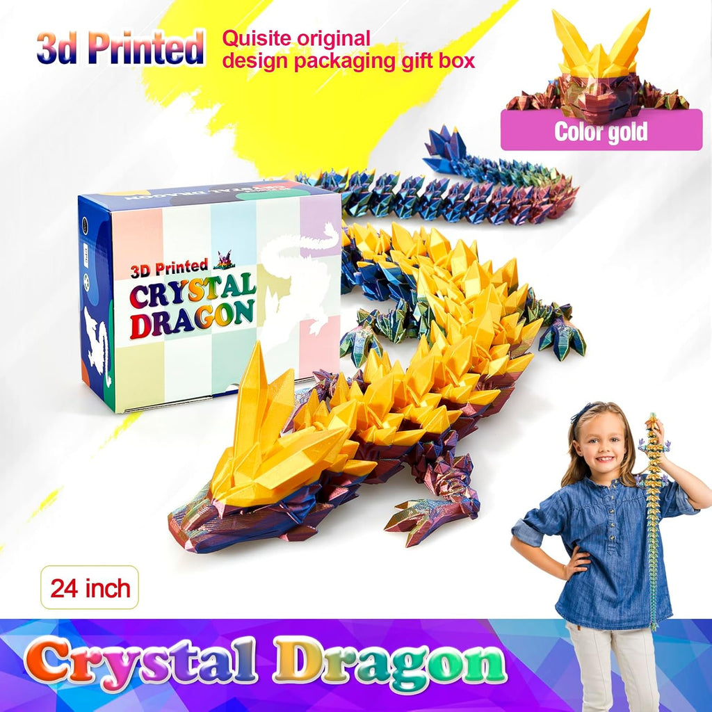 Skiennix 24-Inch Large 3D Printed Dragon Figurine - Magical Gold Decor for Kids & Home