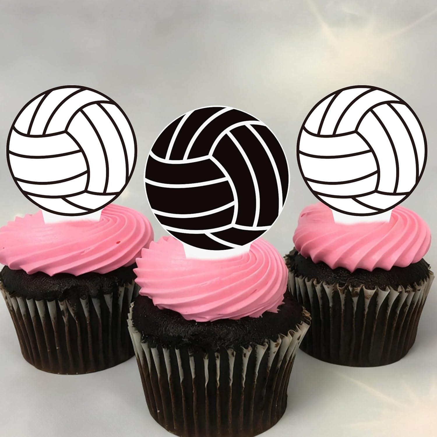 Volleyball Cupcake Toppers by [Brand Name] - 48PCS Black & White Cake Decorations for Sports Parties