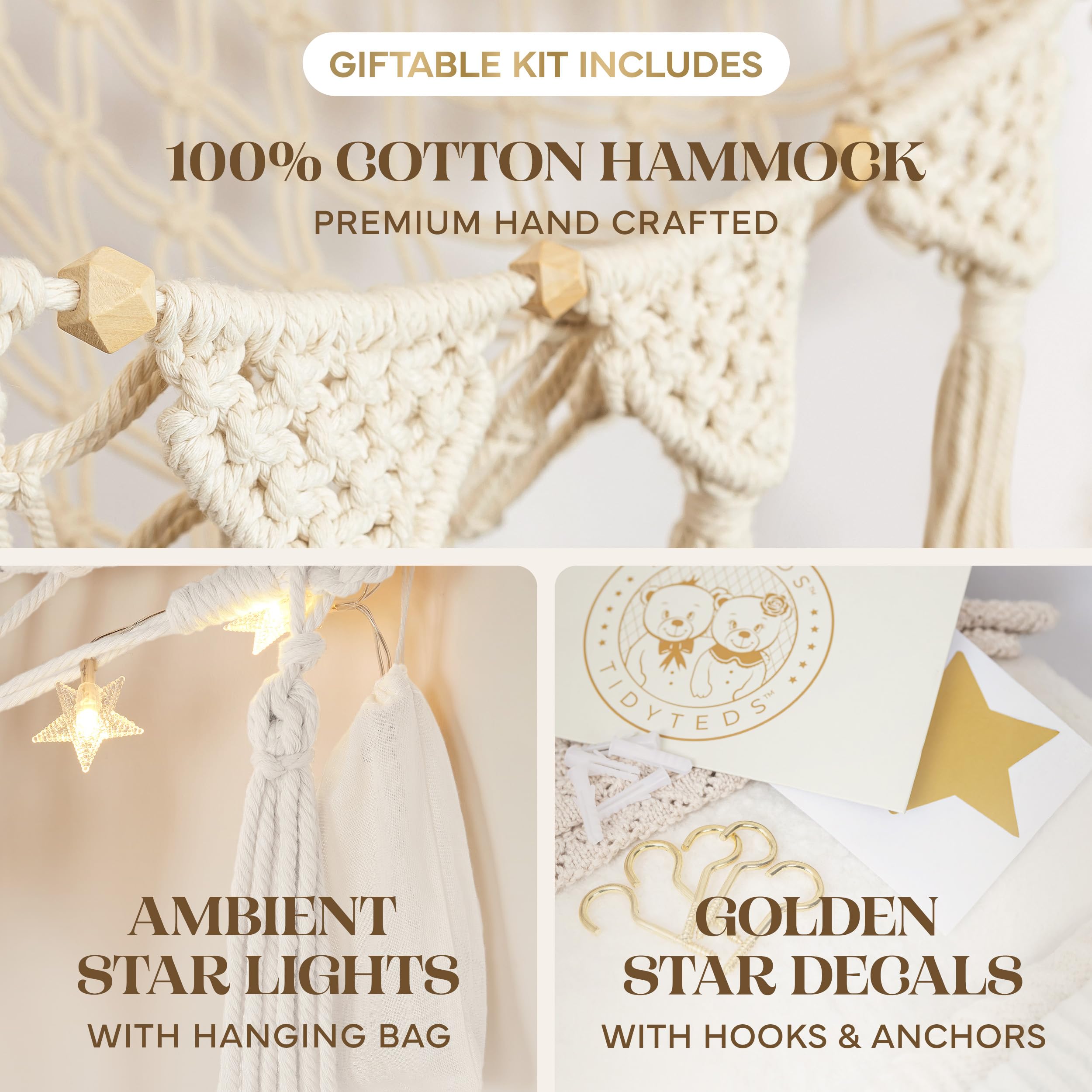 TIDYTEDS Stuffed Animal Hammock Corner | Sturdy Handcrafted Stuffed Animal Net | 4mm Double Macrame Cord Stuffed Animal Holder | Natural 100% Cotton Plushie Net | Toy Hammock w/LED Light (Ice Cream)