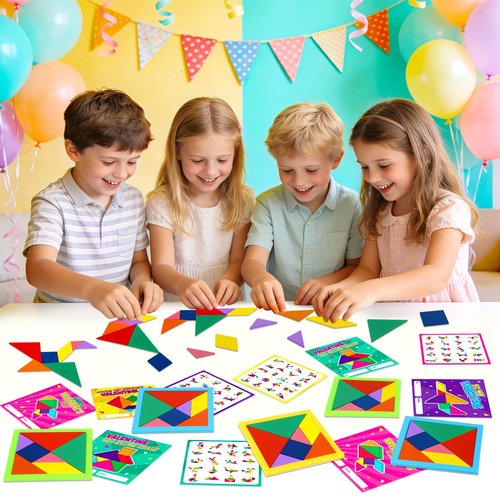 30pcs Tangram Puzzle Wooden Valentines Day Cards Gifts Kids Classroom Valentine’s Greeting Cards Classroom Exchange School Supplies Return Gifts For Birthday Party Favors Goodie Bags Stuffers Bulk Toy