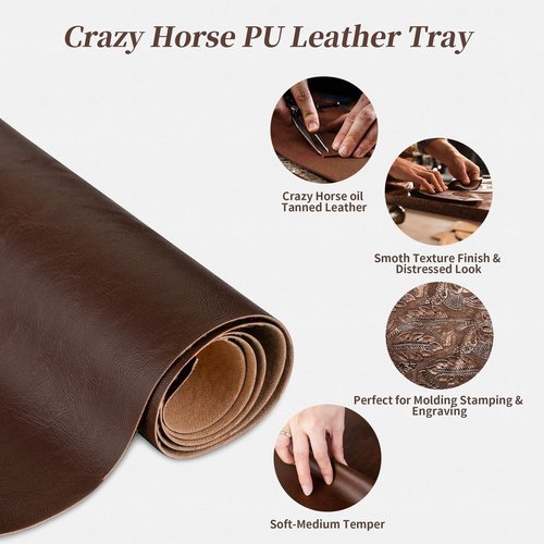 Hanobe Ottoman Serving Tray Large: 20'' Decorative Trays with Handles - Leather Coffee Table Decor for Extra Big Counter Home Living Room - Oversized