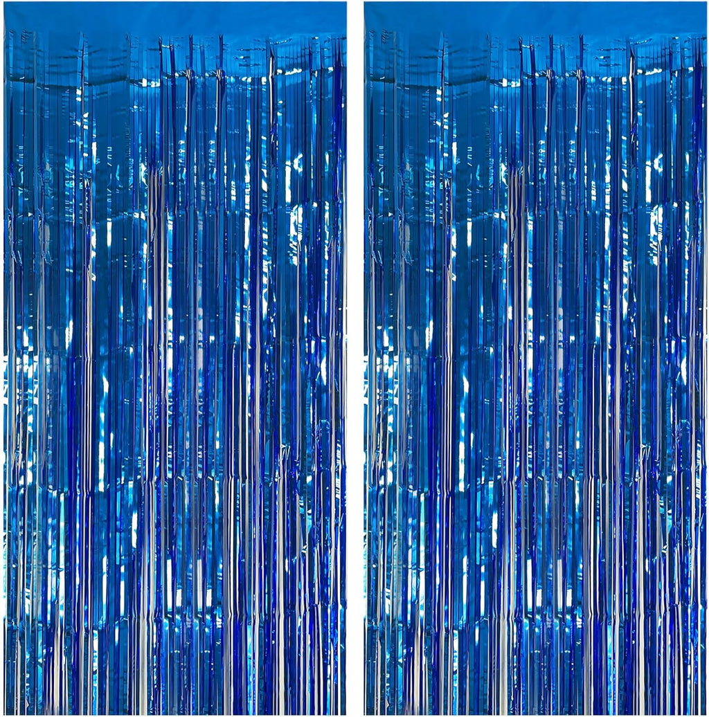 Skiennix Blue Party Decorations - 2 Pack Ocean Theme Streamers & Tinsel Foil Curtains for Celebrations