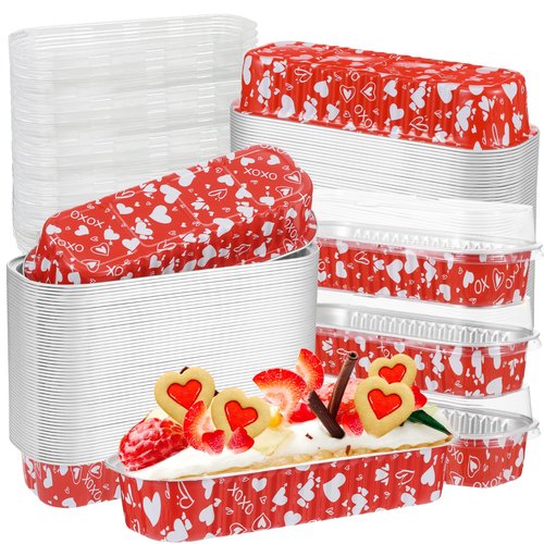 PAJIXANTHIC 100Pcs Mini Loaf Pans with Lids,6.8oz Rectangular Aluminum Foil Baking Pans Disposable Mini Cake Pans,Valentine