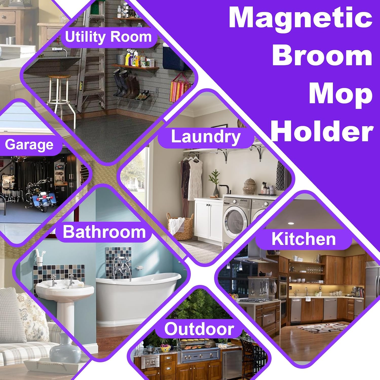 Skiennix Magnetic Mop Holder - Heavy Duty Swivel Hook Organizer for Cleaning Tools | Ideal for Garage & Kitchen