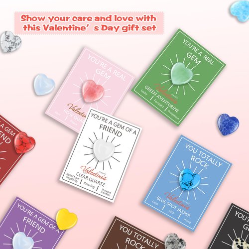 12 Pack Valentine’s Day Gifts for Kids, Valentine’s Day Cards with Heart-Shaped Crystal Gemstones for School Classroom Exchange, Valentine Party Favors&Goody Bag Fillers for Girls and Boys Ages 4–12