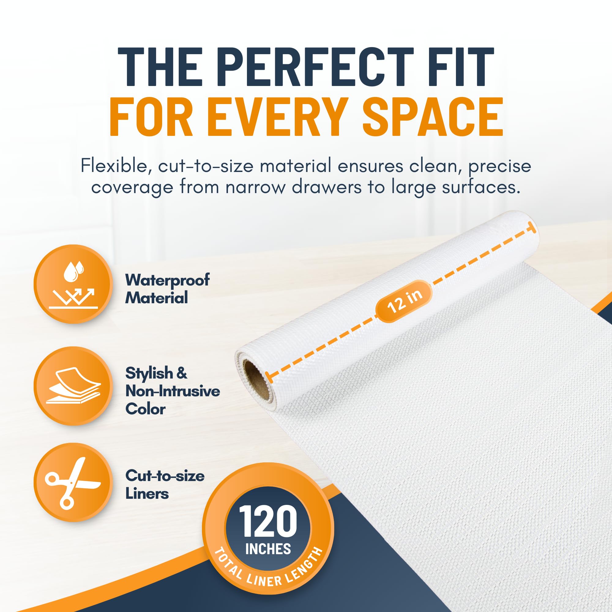 Shelf Liner Cabinet Liner for Shelves Non-Adhesive Kitchen Drawer Liner by Linda’s Essentials (12 x 120 Inches) - Non-Slip Easy Clean Shelf Liners for Cabinets and Cupboard Protector, Waterproof Mat